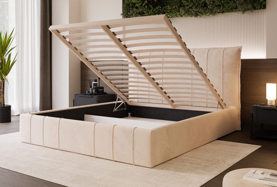 Elegant Designerbett mit Bettkasten Schwarz 180x200 GINNY