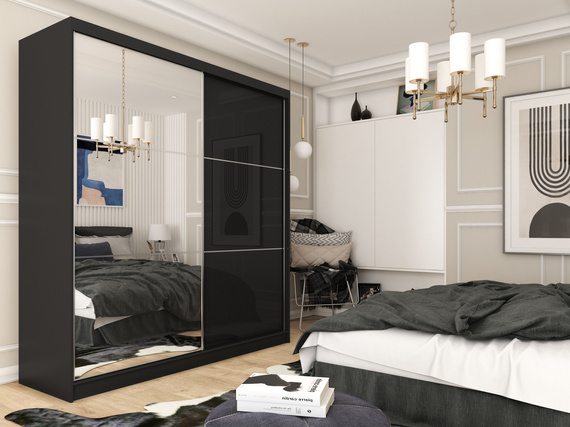 Schwebetürenschrank CINZIA mit Lacobel Glas Schwarz