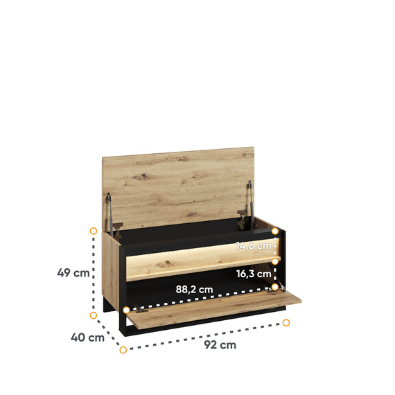 Sitzbank mit Stauraum LIMA Eiche Artisan/Schwarz