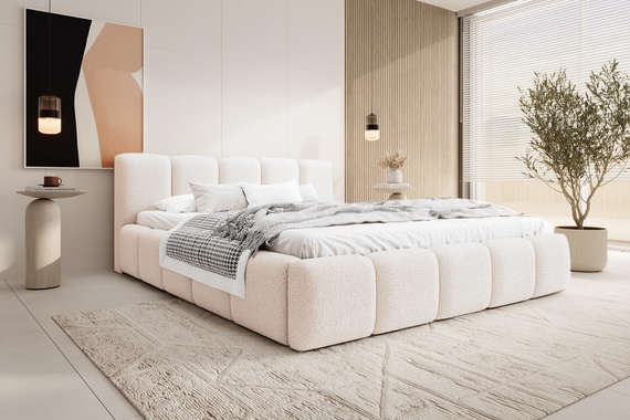 Design Polsterbett mit Stauraum 160x200 Weiß 
