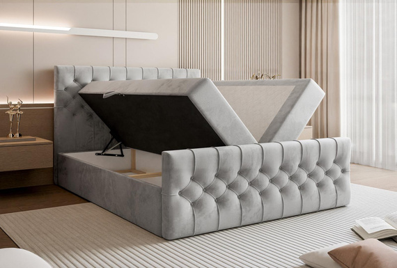 Exklusives Boxspringbett MIAMI mit hochwertiger H3 Matratz Grau 180x200 MIAMI 