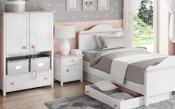 Nachtkommode LARA für Mädchen Kinderzimmer rosa und weiß