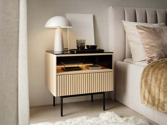 Nachttisch Eiche vicenza modern mit Schublade und gerillter Front OMBIS