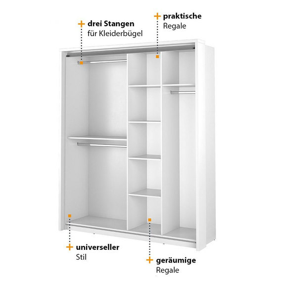 Schwebetürenschrank mit drei Kleiderbügeln ARTI 17 Weiß