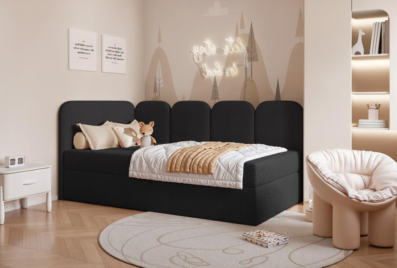 Jugendbett Boucle Schwarz mit Bettkasten DREAMY
