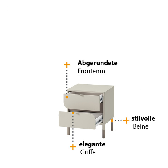 Nachttisch mit zwei Schubladen JUNA Beige