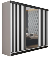 Schwebetürenschrank mit Lamellen und Spiegel LAMI weiß + schwarz