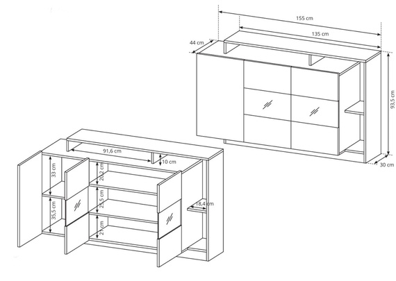 3-türig, Griffloses System, Modern design, Breite: 150 cm