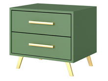Nachtisch mit 2 Schubladen Gold Griffe ALEX II grün