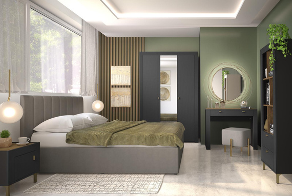 Garderobe mit 3 Türen und Spiegel TRENDS Schwarz
