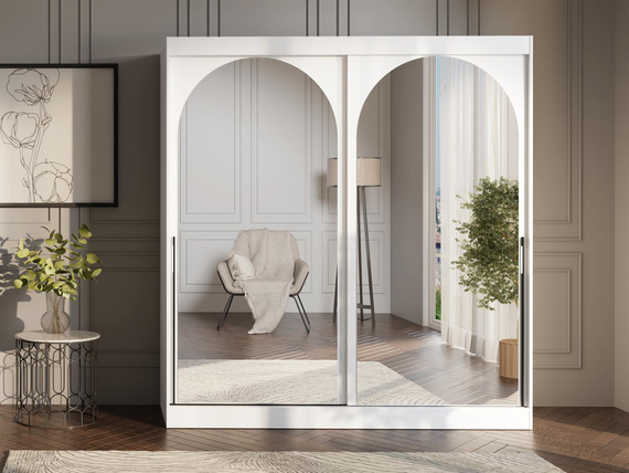 Eleganter Kleiderschrank mit Spiegel 200 Breit Weiß LUCY