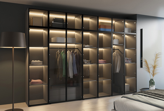 Moderner Drehtürenschrank mit Glasfront LED Beleuchtung Artisan STELLS 