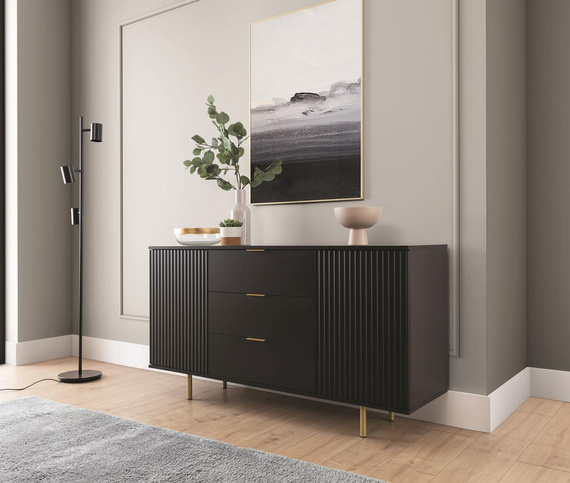 Kommode mit gerifflete Front und 3 Schubladen NUBIA Schwarz