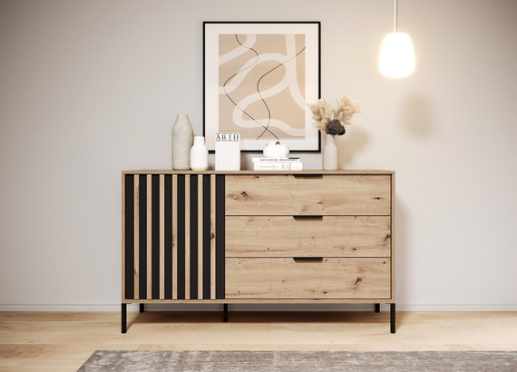 Kommode mit 3 Schubladen und 1 Tür MONS EIche artisan