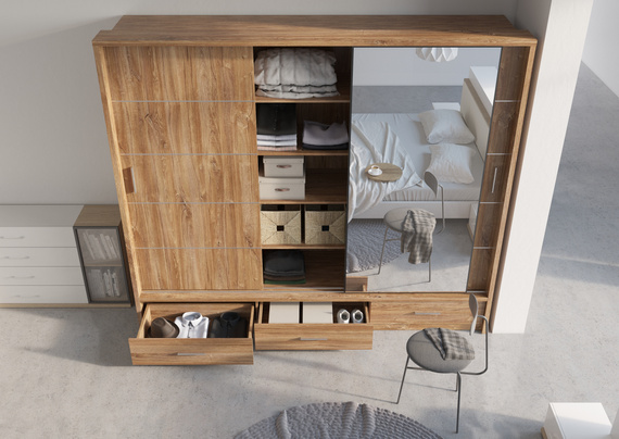Schwebetürenschrank 3-türig ARTI 01 mit Spiegel Eiche