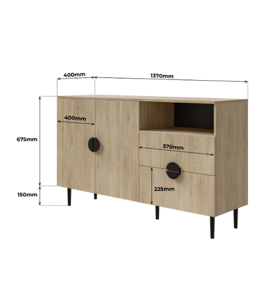 Elegant Japandi Kommode 137 cm eiche cremona OSSI