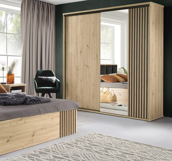 Schwebetürenschrank mit Spiegel BORDO Eiche Artisan