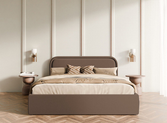 Braun Polsterbett 140x200 mit Bettkasten Holzrahmen SAGA