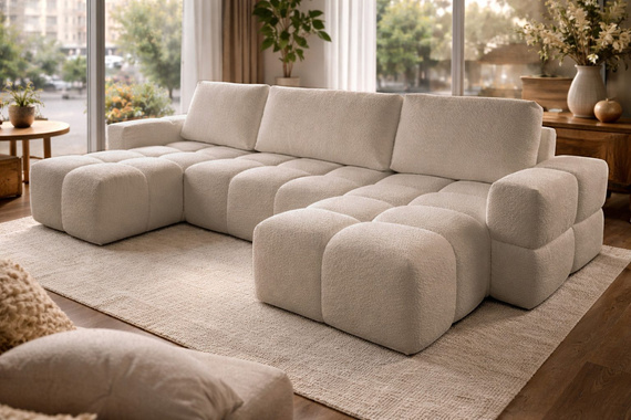 Praktische U-Form Bequeme Ecksofa Boucle Beige WOLKS