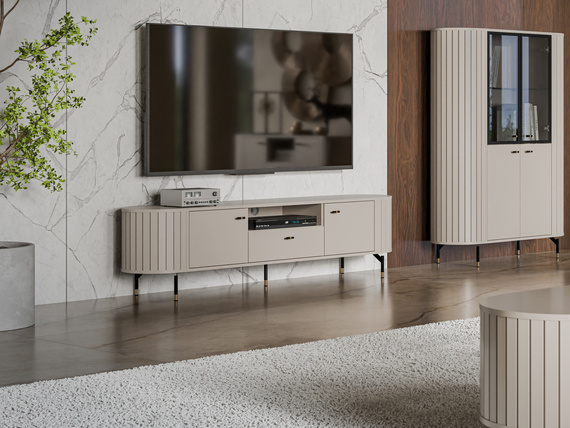 TV-Tisch mit Schublade Fronten gefräst MODERNO Schwarz