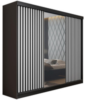 Schwebetürenschrank mit Lamellen und Spiegel LAMI graphit+weiß