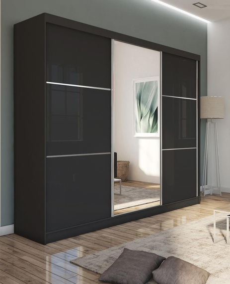 Schwebetürenschrank CINZIA mit Lacobel Glas Schwarz