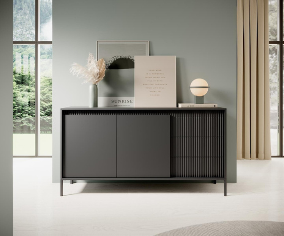 Kommode mit Lamellen JULO Schwarz