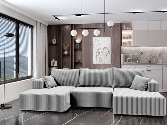 Modern Ecksofa U-form 330cm Breite Hellgrau