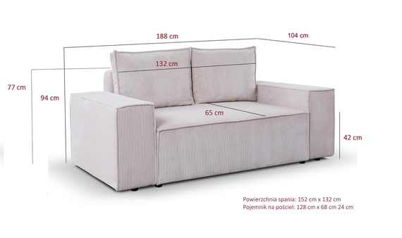 Schlafsofa mit Bettkasten kleine 188 cm breite MALAG Rosa