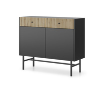 Kommode schmal mit 2 Schubladen Eiche artisan+schwarz DAVS