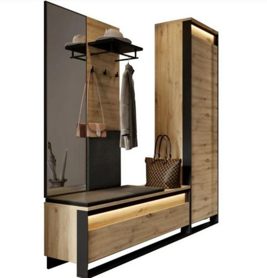 Garderoben-Set LIMA (Schrank, Kleiderbügel, Schuhregal, Spiegel)