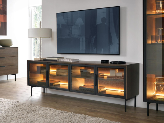 TV-Schrank mit Glasstüren MARBELA Eiche Dunin