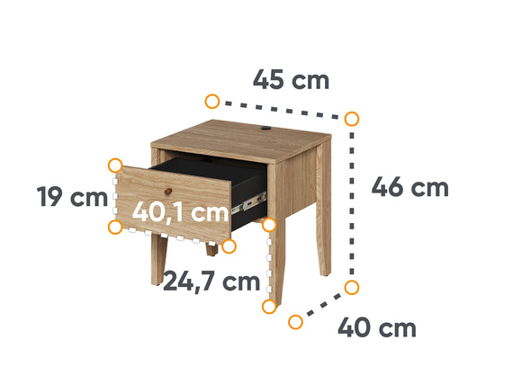Nachtisch mit Schublade und 2 USB-Anschlüsse MAKS