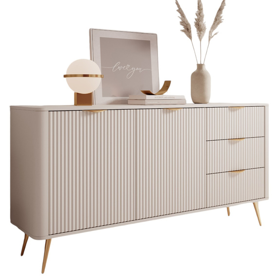Kommode mit drei Schubladen und zwei Drehtüren BELLO Beige