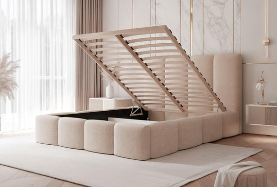 Elegantes Polsterbett im modernen Design mit hohem Kopfteil 120x200 Beige 