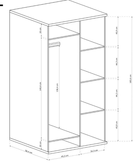 Kleiderschrank BORDO mit Lamellen ohne Beine 	Eiche Artisan