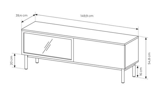 TV-Schrank industrial Schlafzimmer, 150 cm breit, 2 Türen LUKS