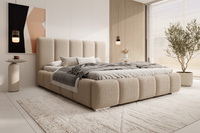 BUBBLE Boucle, Doppelbett mit Bettkasten, Leistenlattenrost aus Holz