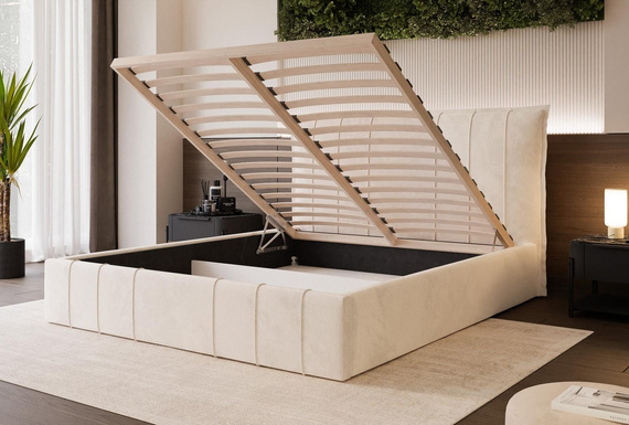 Elegant Designerbett mit Bettkasten Creme 160x200 GINNY