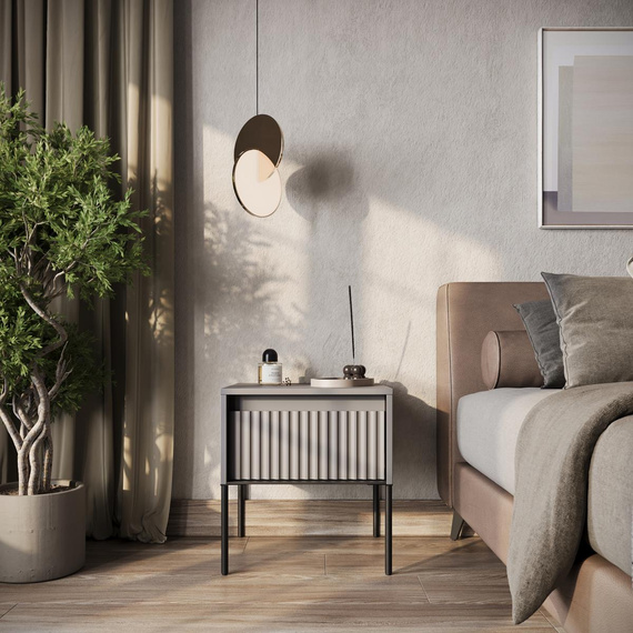 Nachttisch mit Schublade Fronten gefräst FLORE Grau