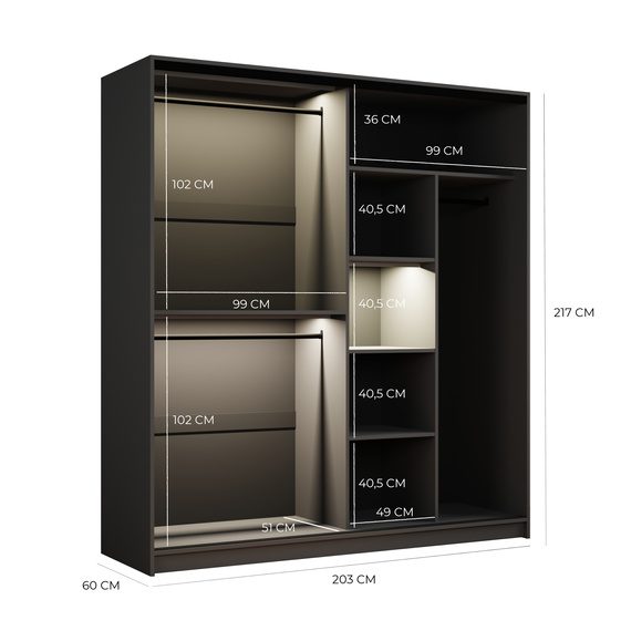 Kleiderschrank Schwarz modern mit Glasfront getönt