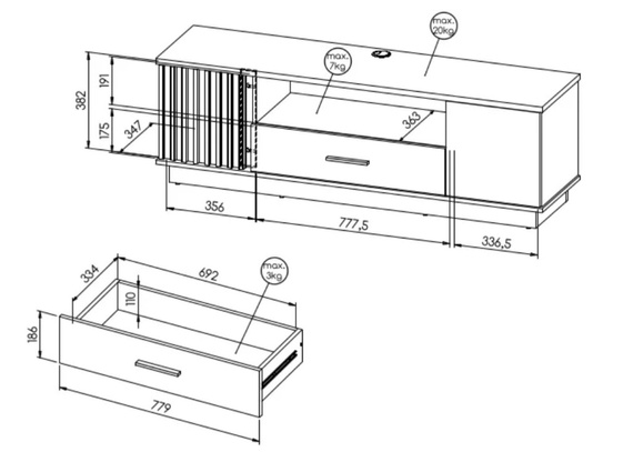 TV-Schrank mit Lamellen. Eiche wotan/schwarz PUCCI