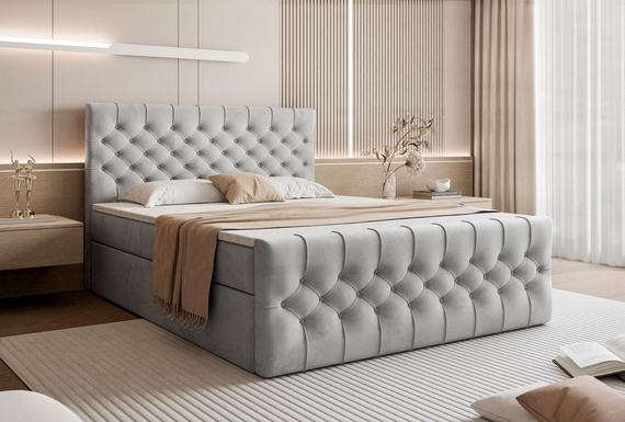 Exklusives Boxspringbett MIAMI mit hochwertiger H3 Matratz Grau 200x200 MIAMI 