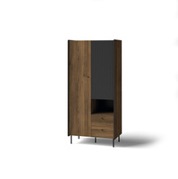 Kleiderschrank mit gerifflete COMO Schwarz/ Nussbaum