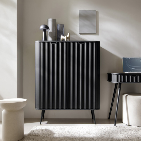 Highboard mit Lamellen auf hohen Beinen CARLO Schwarz