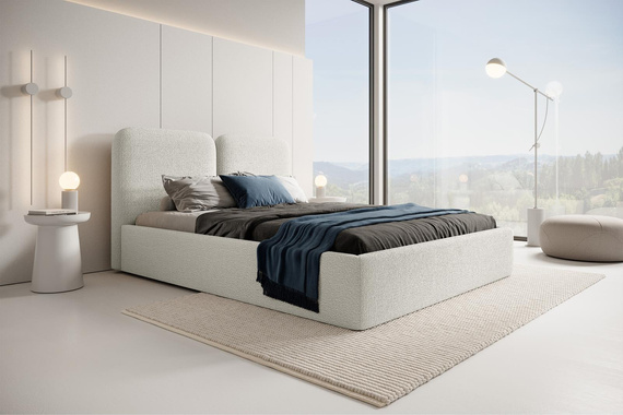 Design Polsterbett Bouclé mit Kopfstütze 120x200 Creme BUBBLE III 