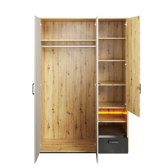 Kleiderschrank dreitürig mit LED-Beleuchtung BOB Artisan