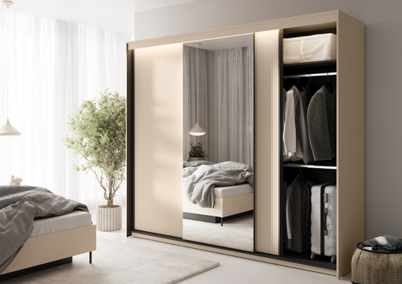Schwebetürenschrank mit Spiegel FLORE Beige