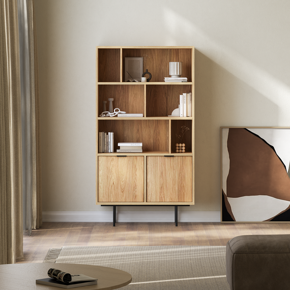 Bücherregal mit Türen Eiche hikora Japandi Stil COLGO