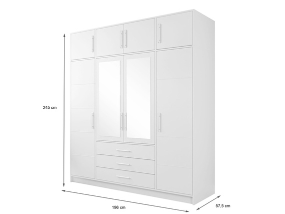 Kleiderschrank mit 3 Schubladen und Spiegel ALEX Weiß